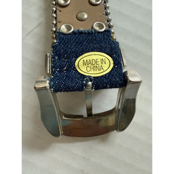 Y2K Denim Rhinestone Cuff Watch Western Bling Geneva Biker Hippie Boho Festival main image 5
